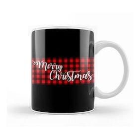 Humuts Yılbaşı Yeni Yıl Konseptli Merry Christmas Banner On Buffalo Plaid Kupa