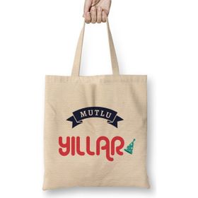 Humuts Yılbaşı Yeni Yıl Konseptli Mutlu Yıllar Hediye 01 Bez Kadın Günlük Çanta