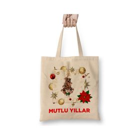 Humuts Yılbaşı Yeni Yıl Konseptli Mutlu Yıllar Hediye Bez Kadın Günlük Çanta