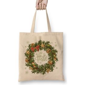 Humuts Yılbaşı Yeni Yıl Konseptli Wreath Gilf Merry Christmas 01 Bez Kadın Günlük Çanta