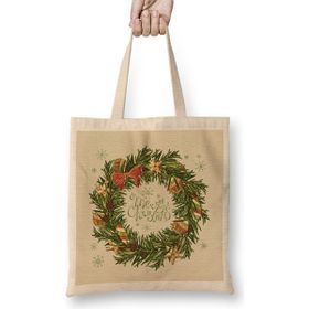 Humuts Yılbaşı Yeni Yıl Konseptli Wreath Gilf Merry Christmas Bez Kadın Günlük Çanta