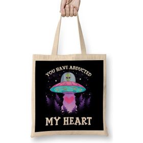 Humuts You Have Abducted My Heart Funny Alien Abduction Bez Uzun Saplı Açık Bej Rengi Çanta