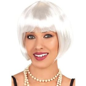 Huramarketing Beyaz Renk Kısa Küt Saç Parti Peruğu