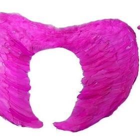 Huramarketing Gerçek Tüylü Katlanabilir 40x55 cm Çocuk Pembe Melek Kanadı ve Asa Seti