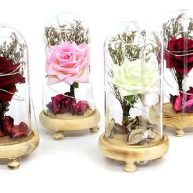 Huramarketing Gül 19/10 cm LED Işıklı Cam Fanus