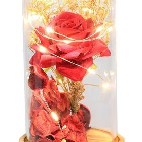 Huramarketing Gül 19/10 cm LED Işıklı Cam Fanus