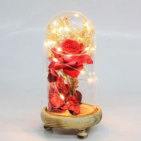 Huramarketing Gül 19/10 cm LED Işıklı Cam Fanus