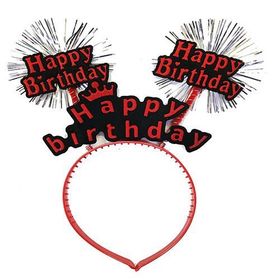 Huramarketing Happy Birthday Yazılı Püsküllü 22x19 cm Neon Kırmızı Renk Doğum Günü Tacı