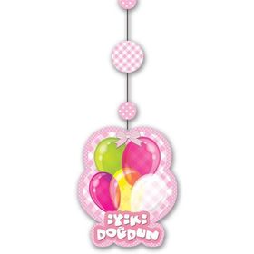 Huramarketing İyiki Doğdun Yazılı Pembe Renk 3'lü 12x45 cm Asmalı İp Süs Set