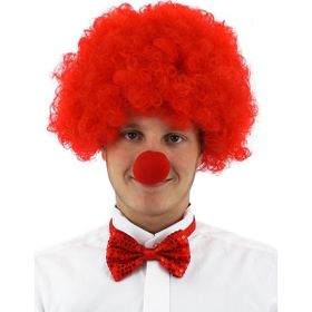Huramarketing Kırmızı Renk Kıvırcık Afro Bonus Peruk Kırmızı Burun Seti