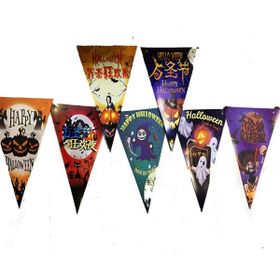 Huramarketing Lüks Baskılı 8'li Üçgen Model Halloween Banner Süs Bayrak