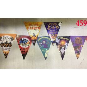 Huramarketing Lüks Baskılı 8'li Üçgen Model Halloween Banner Süs Bayrak