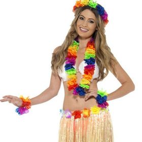 Huramarketing Rengarenk 4 Parça Hawaii Kolye Taç Bileklik Seti