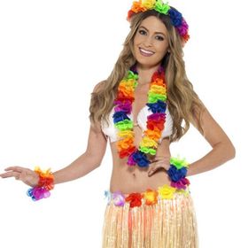 Huramarketing Rengarenk 4 Parça Hawaii Kolye Taç Bileklik Seti