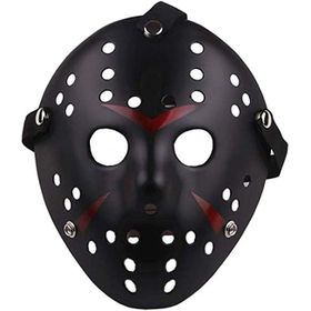Huramarketing Siyah Renk Kırmızı Çizgili Tam Yüz Hokey Jason Maskesi Hannibal Maskesi