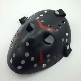 Huramarketing Siyah Renk Kırmızı Çizgili Tam Yüz Hokey Jason Maskesi Hannibal Maskesi