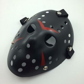 Huramarketing Siyah Renk Kırmızı Çizgili Tam Yüz Hokey Jason Maskesi Hannibal Maskesi
