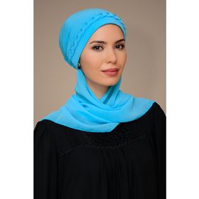 Hürrem Bone 1203A_11 Sandy Kumaş Örgülü Güllü Şifon Atkılı Bebe Mavisi Pratik Hazır Geçmeli Tesettür Bone