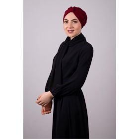 Hürrem Bone 1204E_16 Bordo Petekli Büzgülü Pratik Hazır Geçmeli Tesettür Bone
