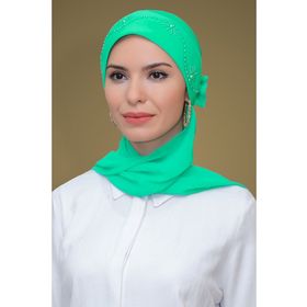 Hürrem Bone 1206A_32 Su Yeşili Sandy Kumaş Güllü İşlemeli Şifon Atkılı Pratik Hazır Geçmeli Tesettür Bone