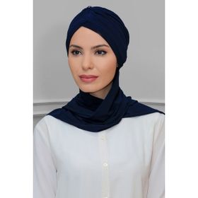 Hürrem Bone 1208A_02 Lacivert Sandy Kumaş Taçlı Büzgülü Şifon Atkılı Pratik Hazır Geçmeli Tesettür Bone