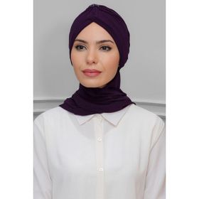 Hürrem Bone 1208A_07 Mürdüm Sandy Kumaş Taçlı Büzgülü Şifon Atkılı Pratik Hazır Geçmeli Tesettür Bone