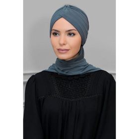 Hürrem Bone 1208A_15 Gri Sandy Kumaş Taçlı Büzgülü Şifon Atkılı Pratik Hazır Geçmeli Tesettür Bone