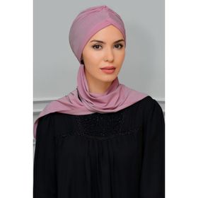 Hürrem Bone 1208A_18 Gül Kurusu Sandy Kumaş Taçlı Büzgülü Şifon Atkılı Pratik Hazır Geçmeli Tesettür Bone