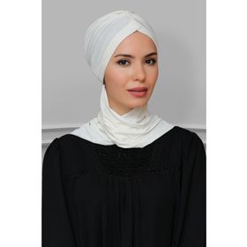 Hürrem Bone 1208A_40 Krem Sandy Kumaş Taçlı Büzgülü Şifon Atkılı Pratik Hazır Geçmeli Tesettür Bone