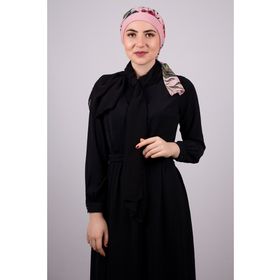 Hürrem Bone 1305D_06 Pudra Sandy Kumaş Desenli Şifon Kemerli Pratik Hazır Geçmeli Tesettür Bone