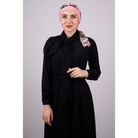 Hürrem Bone 1305D_06 Pudra Sandy Kumaş Desenli Şifon Kemerli Pratik Hazır Geçmeli Tesettür Bone