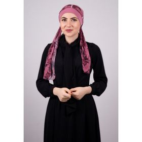 Hürrem Bone 1305D_18 Gül Kurusu Sandy Kumaş Desenli Şifon Kemerli Pratik Hazır Geçmeli Tesettür Bone