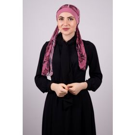 Hürrem Bone 1305D_18 Gül Kurusu Sandy Kumaş Desenli Şifon Kemerli Pratik Hazır Geçmeli Tesettür Bone