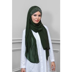 Hürrem Bone 1450_09 Haki Şifon Kendinden Boneli Taşlı Elişi İşlemeli Pratik Hazır Geçmeli Bone Şal