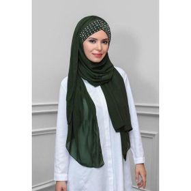 Hürrem Bone 1450_09 Haki Şifon Kendinden Boneli Taşlı Elişi İşlemeli Pratik Hazır Geçmeli Bone Şal