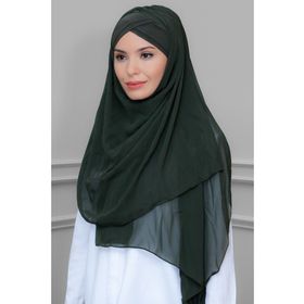 Hürrem Bone 1452_09 Haki Şifon Kendinden Boneli İki Bantlı Pratik Hazır Geçmeli Bone Şal