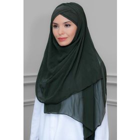 Hürrem Bone 1452_09 Haki Şifon Kendinden Boneli İki Bantlı Pratik Hazır Geçmeli Bone Şal