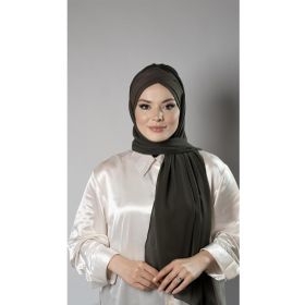 Hürrem Bone 1452_09 Haki Şifon Kendinden Boneli İki Bantlı Pratik Hazır Geçmeli Bone Şal