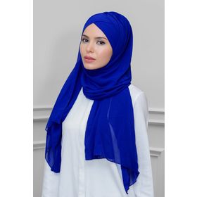 Hürrem Bone 1453_24 Saks Mavisi Pratik Şifon Kendinden Boneli Tek Bantlı Hazır Geçmeli Bone Şal