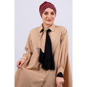 Hürrem Bone 1456-16 Bordo Sandy Kumaş Taşlı Pratik Hazır Geçmeli Tesettür Bone