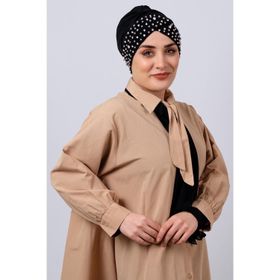 Hürrem Bone 1456_01 Siyah Sandy Kumaş Taşlı Pratik Hazır Geçmeli Tesettür Bone