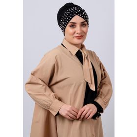Hürrem Bone 1456_01 Siyah Sandy Kumaş Taşlı Pratik Hazır Geçmeli Tesettür Bone