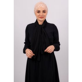 Hürrem Bone 1456_39 Somon Sandy Kumaş Taşlı Pratik Hazır Geçmeli Tesettür Bone