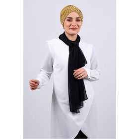 Hürrem Bone 1456_43 Hardal Sandy Kumaş Taşlı Pratik Hazır Geçmeli Tesettür Bone