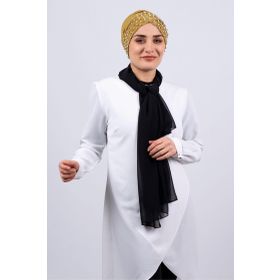 Hürrem Bone 1456_43 Hardal Sandy Kumaş Taşlı Pratik Hazır Geçmeli Tesettür Bone