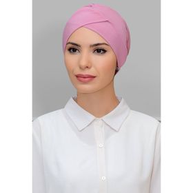 Hürrem Bone 1801_06 Pudra Sandy Kumaş Çapraz Büzgülü Pratik Hazır Geçmeli Tesettür Bone