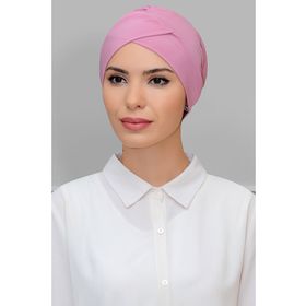 Hürrem Bone 1801_06 Pudra Sandy Kumaş Çapraz Büzgülü Pratik Hazır Geçmeli Tesettür Bone