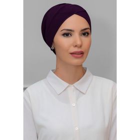 Hürrem Bone 1801_07 Mürdüm Sandy Kumaş Çapraz Büzgülü Pratik Hazır Geçmeli Tesettür Bone