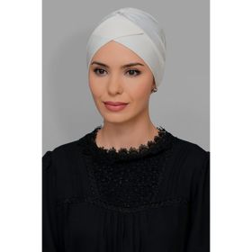 Hürrem Bone 1801_40 Krem Sandy Kumaş Çapraz Büzgülü Pratik Hazır Geçmeli Tesettür Bone