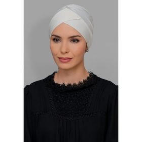 Hürrem Bone 1801_40 Krem Sandy Kumaş Çapraz Büzgülü Pratik Hazır Geçmeli Tesettür Bone